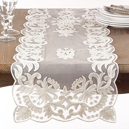 SARO LIFESTYLE AN01.G1672B Alessandra Collection Embroidered Runner, Green, 16"x72"