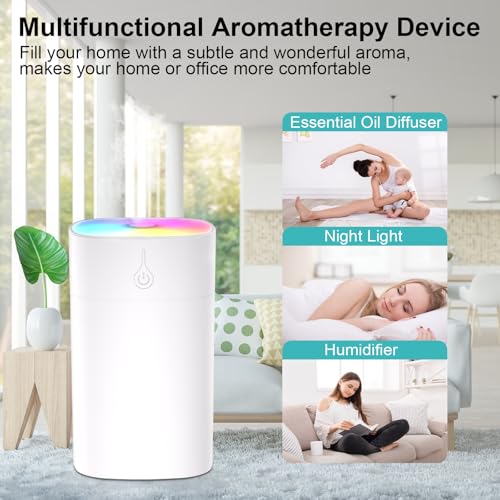 400ml Small Diffuser - Small Oil Diffuser for Desk, Portable Mini Humidifier Aromatherapy Diffusers with 2 Spray Modes, Wa...
