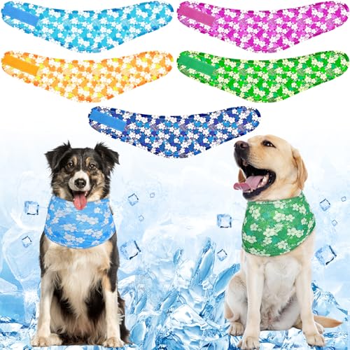 Dansydaisy 5 Pcs Dog Cooling Bandanas Instant Cooling Neck Wraps Breathable Ice Scarf Pet Basic Collar for Small to Large ...