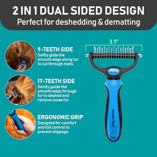 Maxpower Planet Pet Grooming Brush and 2X Grooming Gloves Combo - Double Sided Dematting, Deshedding Undercoat Rake for Do...