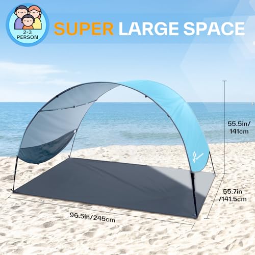 Sportneer Beach Tent Sun Shelter Beach Shade Canopy UPF 50+ UV Protection with 8 Wind Ropes and 12 Ground Stakes for Beach...