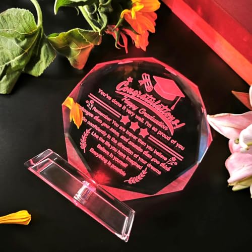 Graduation Gifts 2026, High School College Masters Degree PHD Graduation Gifts for Students, 3D Laser Engraved Crystal Kee...