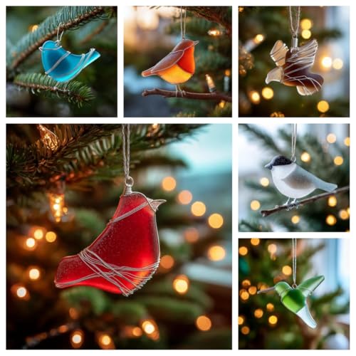 Sea Glass Birds Ornament Seaglass Cardinal Christmas Tree Hanging Ornament,Hummingbird Bluebird Red Bird Decorations Holid...