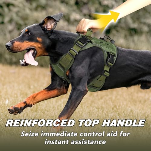 WINGOIN Green Tactical Dog Harness for Small Dogs, Heavy Duty No Pull Harness with Handle, Adjustable Reflective Military ...
