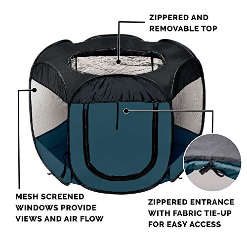 Furhaven Pop Up Playpen Pet Tent Playground - Sailor Blue, Medium