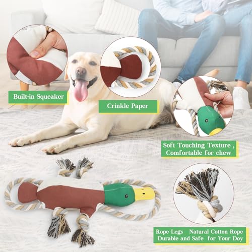 Letsmeet Lesmeet Upgraded Duck Dog Toys Puppy Toys with Crinkle Paper and Squeaker, Interactive Tug of War Dog Toy for Sma...