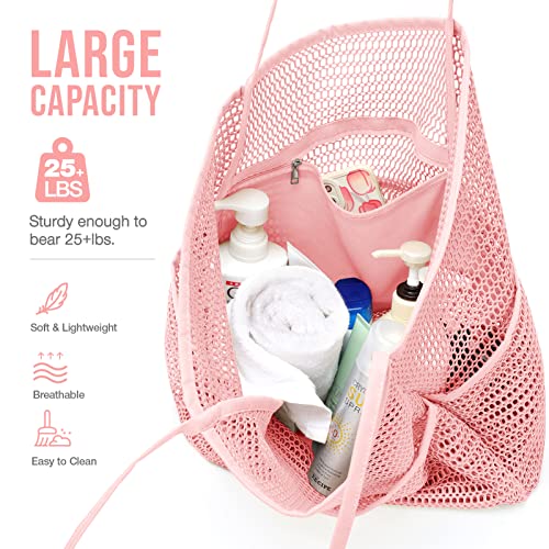 KPX Beach Bag with Mini Pocket, Summer Beach Tote Bags for Women Large Foldable Mesh Swimming Pool Travel Bags - Sandproof