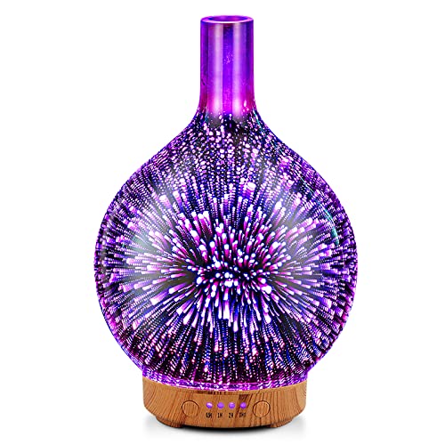Porseme Essential Oil Diffuser 3D Glass Aromatherapy Ultrasonic Humidifier - 7 Color Changing LEDs, Waterless Auto-Off, Ti...