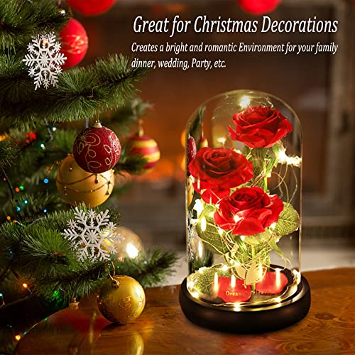 Beauty and The Beast Rose, Classic Red Rose with LED Lights and Falling Petals, Gifts for Women, Birthday Gifts for Women,...