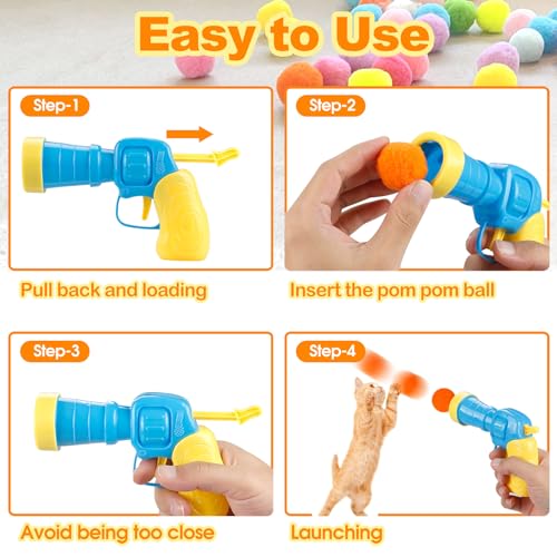 MeoHui 31Pcs Cat Ball Toy Launcher Gun,Cat Balls Fetch Toy,30Pcs Plush Fuzzy Balls Launcher Cat Toy for Cats with 1 Gun,Fu...