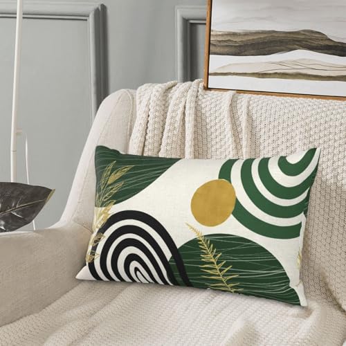 Boho Pillow Covers 12x20 Set Of Mid Century Green And Gold Leaf Art Line Throw Pillow Covers Outdoor Abstract Modern Bohem...
