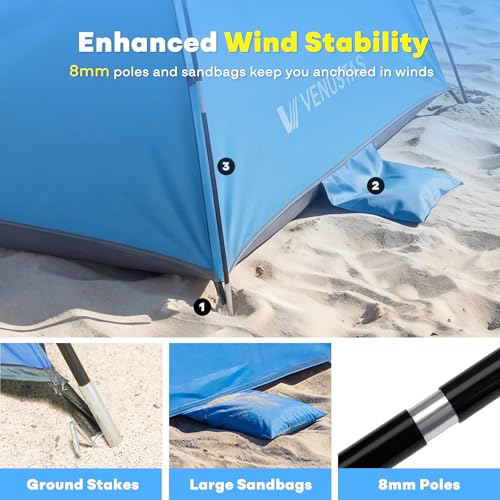 Venustas Beach Tent Sun Shelter for 3/4/6/8 Person, UPF 50+ UV Protection Beach Canopy, Lightweight and Easy Setup Cabana,...