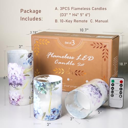 Silverstro Hydrangea Flameless Candles with Remote Blinks Glass Real Wax LED Candles - Home Party Wedding Romantic Love Th...