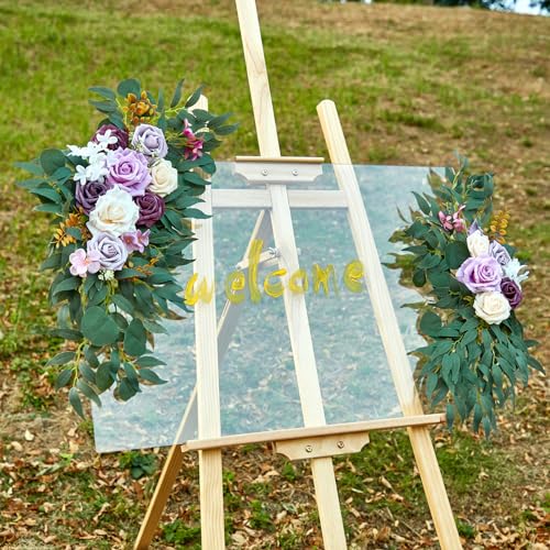 AitnWoy Artificial Wedding Arch Flowers Kit 2 PCS Dust Rose Flowers Silk Peony Floral Swag Welcome Sign for Wedding Ceremo...