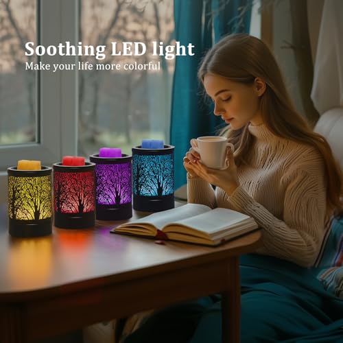 Enaroma Fragrance Wax Melts Warmer with 7 Colors LED Changing Light Classic Black Forest Design Scent Oil Candle Warmer fo...