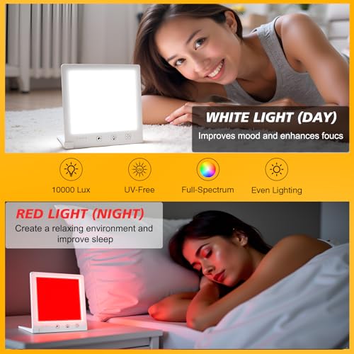 DABLEIBEN Sun Light Therapy Lamp with Red Light - 10000 Lux LED Sun Light Therapy Lamp for Face, Improving Mood, Energy, S...