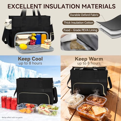 PASMAN Insulated Lunch Bag for Women, 15.6" Laptop Tote with Leakproof Cooler Compartment for Nurse Teacher Work Office an...