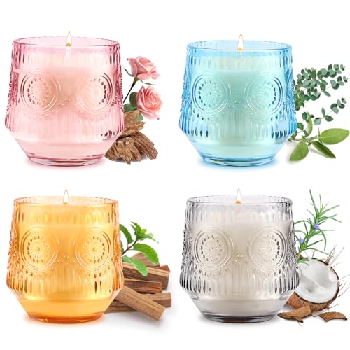4 Pack Luxury Scented Candles Gift Set - 7oz Soy Wax Candles in Glass Jars, Gifts for Women - Vanilla Coconut, Eucalyptus ...