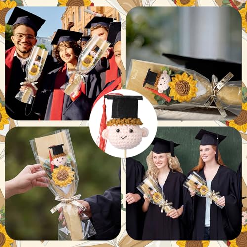 Yinder 4 Set Graduation Gifts Crochet Flower Bouquet Handmade Knitted Sunflower Bouquet 2026 Grad Gift for Her or Him Midd...