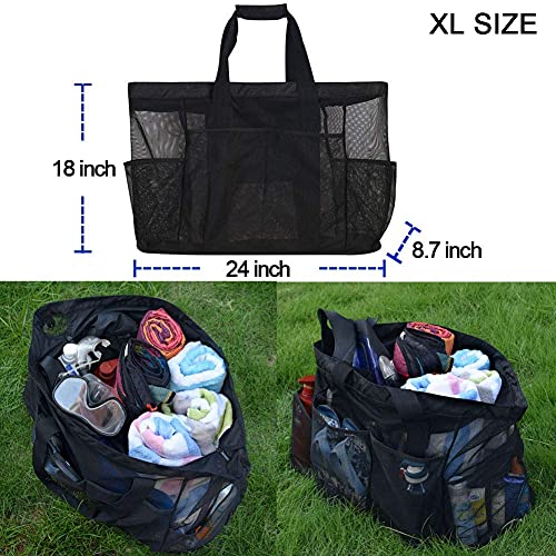 GOTDYA Extra Large Beach Bag Mesh Tote with Zipper and Pockets Ideal for Your Family Cruise/Beach Vacation Essentials | Ex...