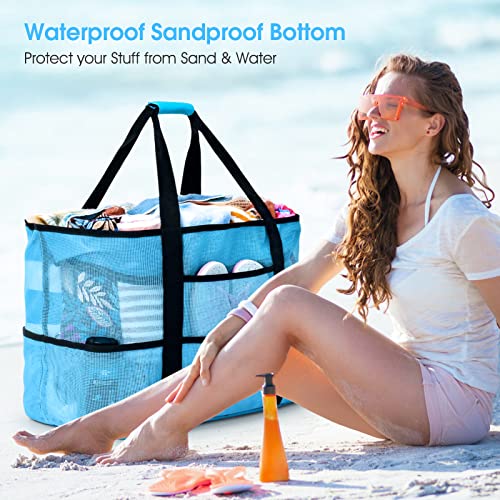 oscaurt Mesh Beach Bag Extra Large Waterproof Sandproof Beach Tote Pool Swim Bag Travel Vacation Essentials