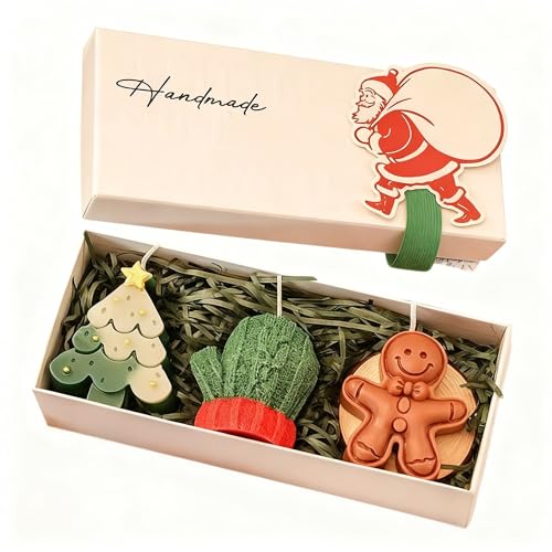 Handmade Christmas Scented Candle Gift Set, Holiday Collection with Christmas Tree, Gingerbread Man, Snowman Designs, Deco...