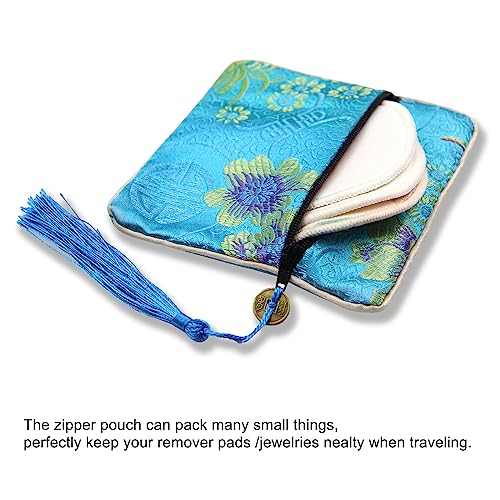 PINOWU 8pcs Silk Brocade Jewelry Bags with Zipper (11.5x11.5cm), Jewellery Silk Purse Pouch Gift Bags for Women Coins Trav...