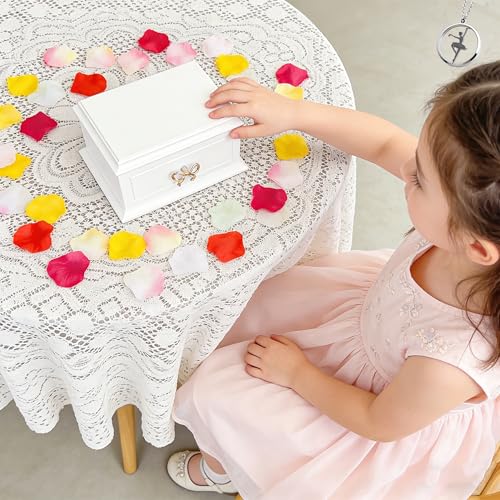 Liou PapaQ White Musical Jewelry Box with Ballerina for Girls and Women, Wooden Storage Organizer with Mirror,Swan Lake Tu...
