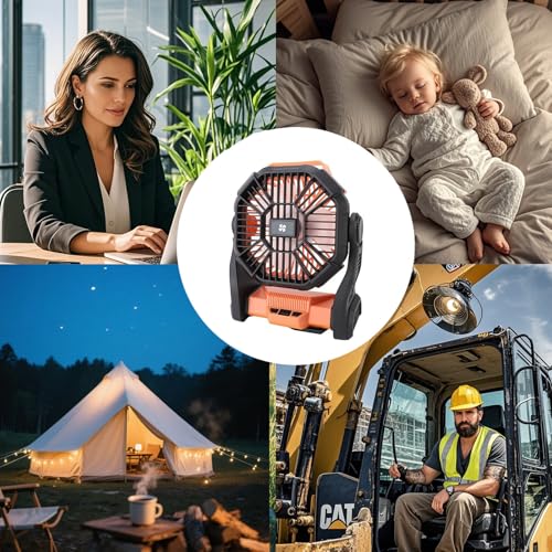Portable Camping Fan Rechargeable ，Battery Operated Fans with Light 4 Speeds & Hook, USB Rechargeable Outdoor Camping for ...