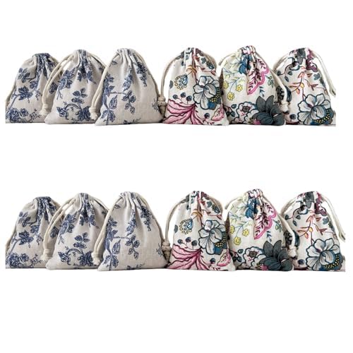 Autupy 20 Pack Floral Burlap Drawstring Bags Small Bags Packing Storage Linen Jewelry Pouches Sacks for Valentine's Day We...