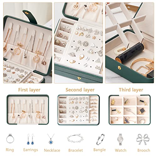KOOAAICCHI Small Jewelry Box, Travel Jewelry Organizer, Portable Jewelry boxes for Women Girls Gift, Double Layers PU Leat...