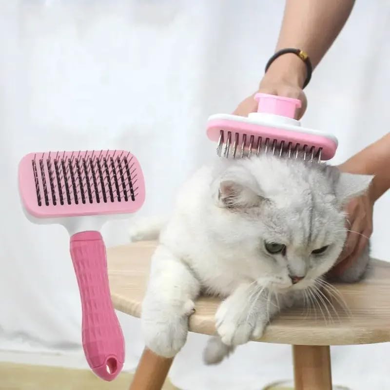 Generic Pink Cat grooming brush, Pet hair brush with Massage Particles, Self Cleaning Dematting Comb for Dogs and Cats, Ea...