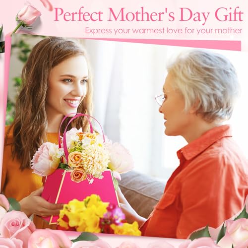 Noveread 24 Pcs Mother's Day Floral Gift Bags Bulk Portable Flower Bouquet Wrapping Paper Bag with Handle Waterproof Flori...