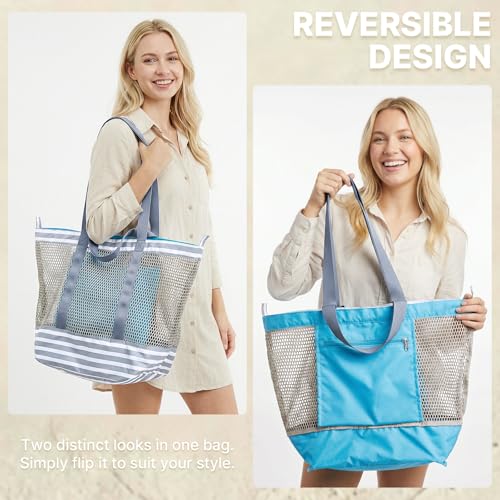 G4Free Mesh Beach Bags for Women Men Extra Large Packable Beach Tote Bag Reversible Travel Pool Shopping