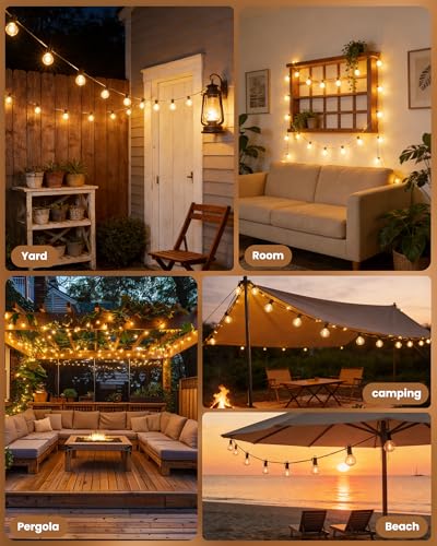 Brightown Outdoor String Lights 29 Feet G40 LED Patio Lights, Plug-in, 13 Plastic Edison Bulbs(1 Spare), Waterproof Connec...
