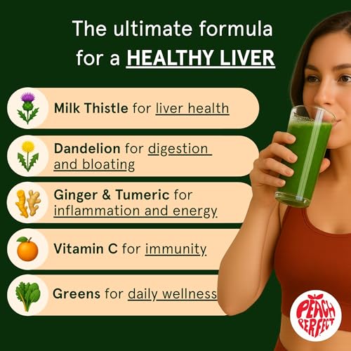 Peach Perfect Liver Hero – Premium Liver Detox and Bloat Support Powder for Women | Milk Thistle, Dandelion, Turmeric, Gin...