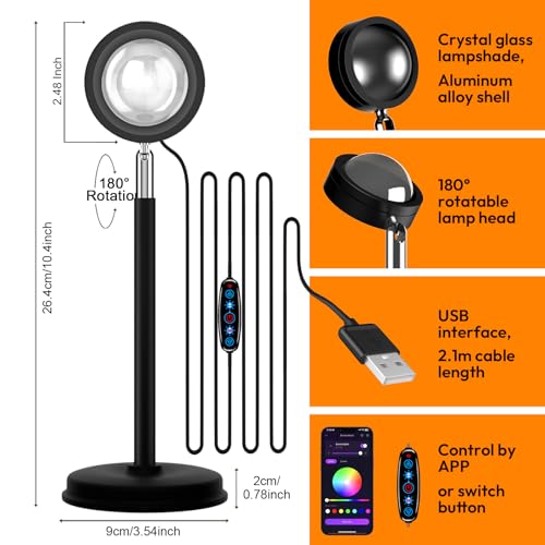 Molemyn Sunset Lamp Projector with APP Control - 21 Color Changing LED Sunset Light, 180° Adjustable for Photography, Bedr...