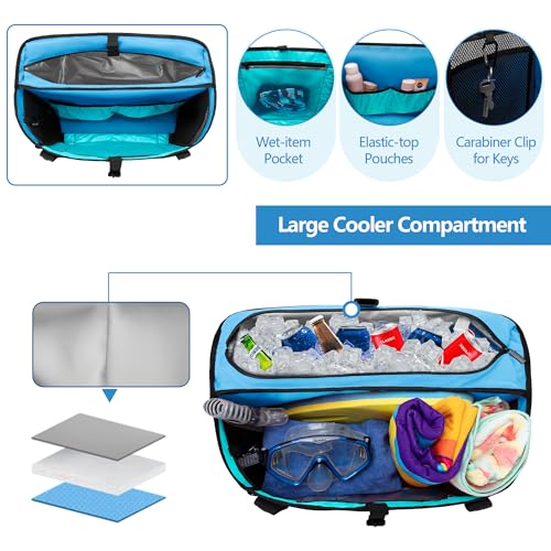 Fasrom XL Beach Tote Bag with Cooler Compartment, Large Mesh Beach Pool Bag with Wet & Dry Separation for Swim, Travel