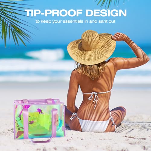 KUAK Iridescent Clear Beach Tote Bag for Women Girls Large Waterproof with Inner Zipper Pocket for Swim Pool Travel Vacation