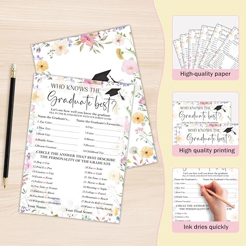 CTLHKY Graduation Games Cards 25pcs, Wildflowers Grad Party Game Cards, Grad Celebration, Graduation Party Games Ideas Act...