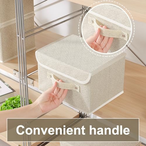 ENUMAIL Storage Boxes, Collapsible Storage Bins with Lids, Cotton and linen cloth Storage Baskets with Handle, for Books, ...