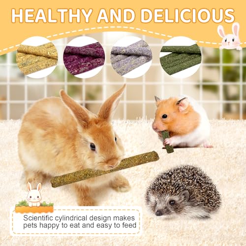 52Pcs Rabbit Chew Sticks, Guinea Pig Toys, Natural Timothy Grass Molar Teeth Stick, Mixing Flowers, Roses, Calendula and F...