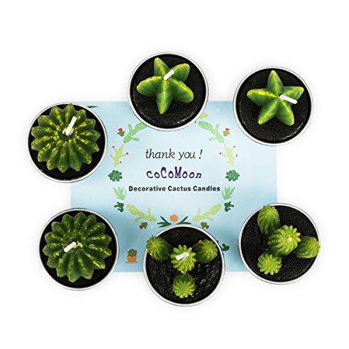 COCOMOON Cactus Tea Light Candles, 6 Pcs Decorative Candles with Artificial Succulents, Unscented, 30 min Burn Time, Moder...