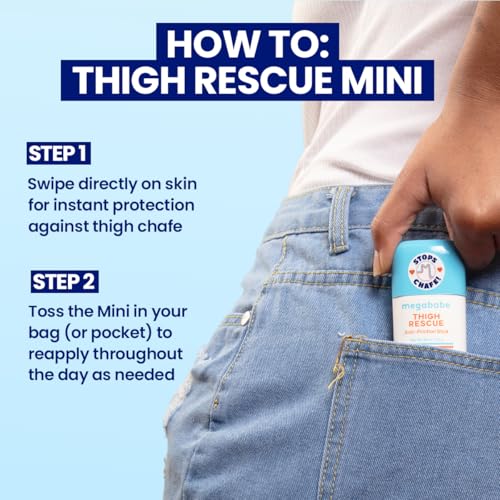 Megababe Thigh Rescue Anti-Chafe Stick Mini | Travel size, great for on-the-go | Prevents skin chafe & irritation | Thigh...