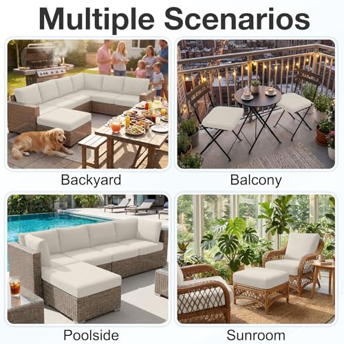 hyha Waterproof Outdoor Cushion Covers for Patio Furniture, Stretch Patio Chair Cushion Slipcovers, Coated UV Resistant Re...