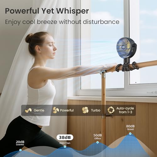 Portable Stroller Fan, 4000mAh Rechargeable Clip on Baby Fan 25H Battery Life, Head Detachable 360° Rotate Mini Fans, 4 Sp...