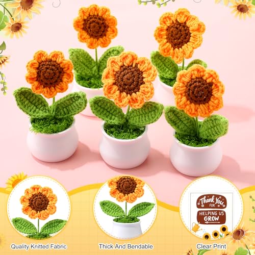 Soaoo 12 Sets Teacher Gifts Crochet Flowers with Thank You for Helping Me Grow Cards Appreciation Gifts for Teachers Cowor...