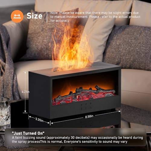 Fireplace Flame Air Diffuser Humidifier,7 Colors Aromatherapy Essential Oil Diffuser, Ultrasonic Aroma Humidifier with Rem...
