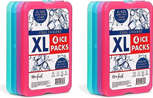 Cool Coolers by Fit & Fresh, Reusable & Long-Lasting XL Slim Ice Packs, Cold Packs for Cooler,Freezer Packs for Lunch Boxe...