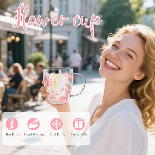 Personalized Gifts for Women Flower Double Wall Cute Novelty Monogrammed Glass Coffee Mug Tea Cup with Spoon Customized We...